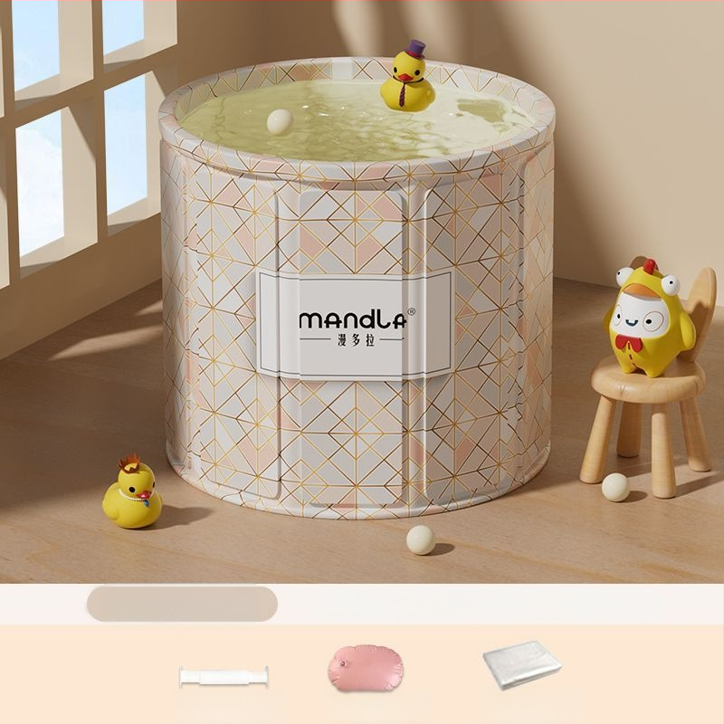 Sulankstoma suaugusiųjų vonios kibiras — namų naudojimui pilnam panardinimui, su pastovia temperatūra; medžiagos: tanki plokštė, perlų medvilnė, Oxford audinys, PVC