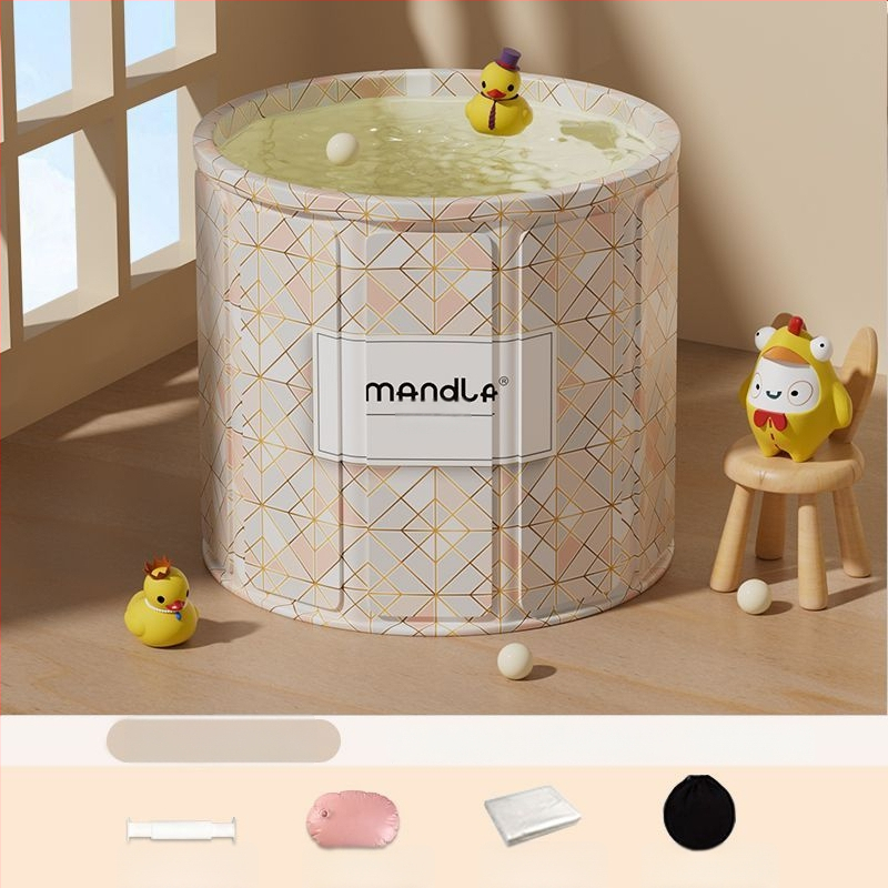 Sulankstoma suaugusiųjų vonios kibiras — namų naudojimui pilnam panardinimui, su pastovia temperatūra; medžiagos: tanki plokštė, perlų medvilnė, Oxford audinys, PVC