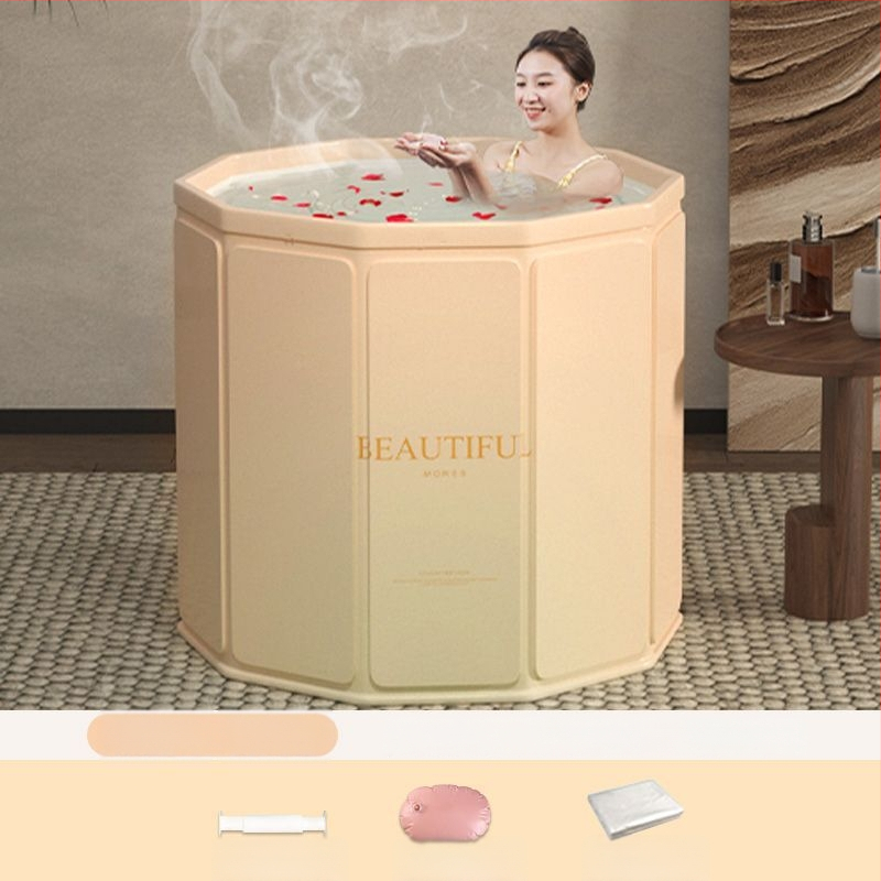 Sulankstoma suaugusiųjų vonios kibiras — namų naudojimui pilnam panardinimui, su pastovia temperatūra; medžiagos: tanki plokštė, perlų medvilnė, Oxford audinys, PVC