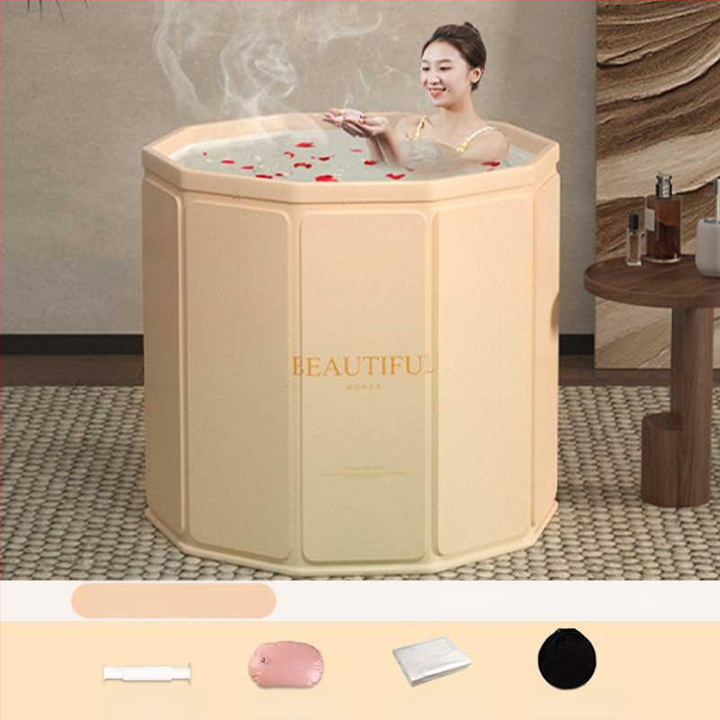 Sulankstoma suaugusiųjų vonios kibiras — namų naudojimui pilnam panardinimui, su pastovia temperatūra; medžiagos: tanki plokštė, perlų medvilnė, Oxford audinys, PVC