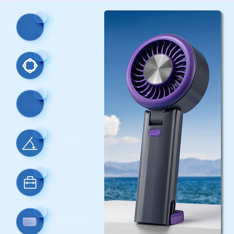 Kokkupandav kaasaskantav ventilaator, USB-laadimisega, 5-lapaga, brushless mootor, 1200-2000mAh aku, 3 kiirust, väga vaikselt