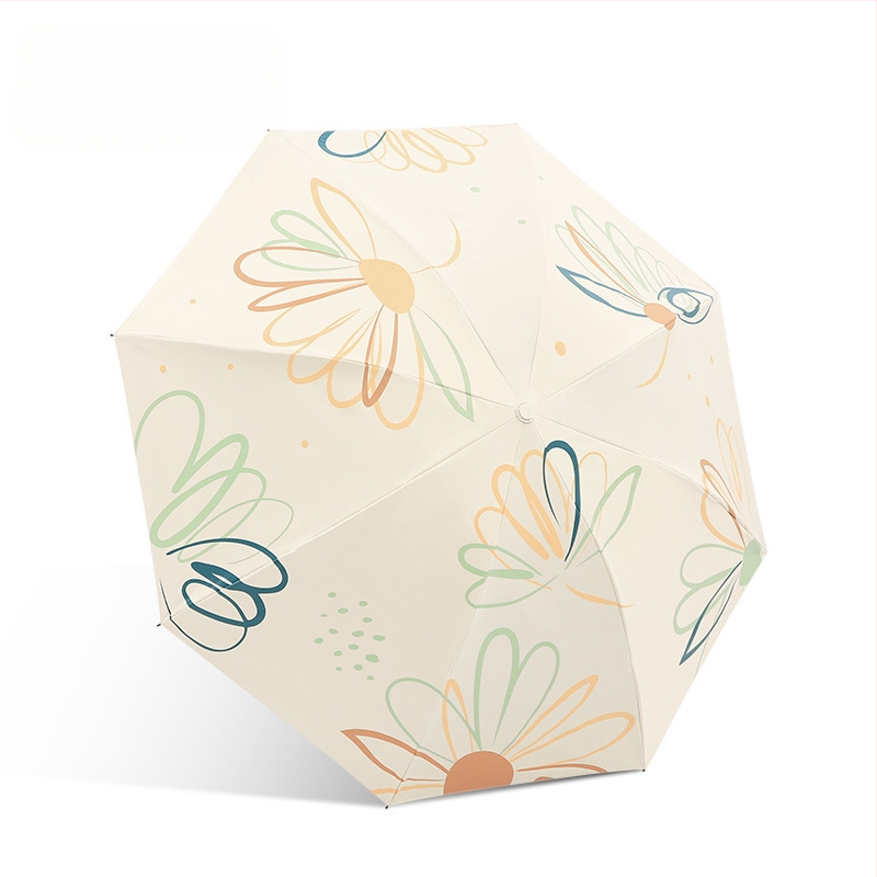 Saulės skėtis 33886E Paradise Flower Dream, 8 plieniniai rėmai, 190T audinys, rankinis atidarymas, tri-fold dizainas, UPF > 50, svoris apie 350 g