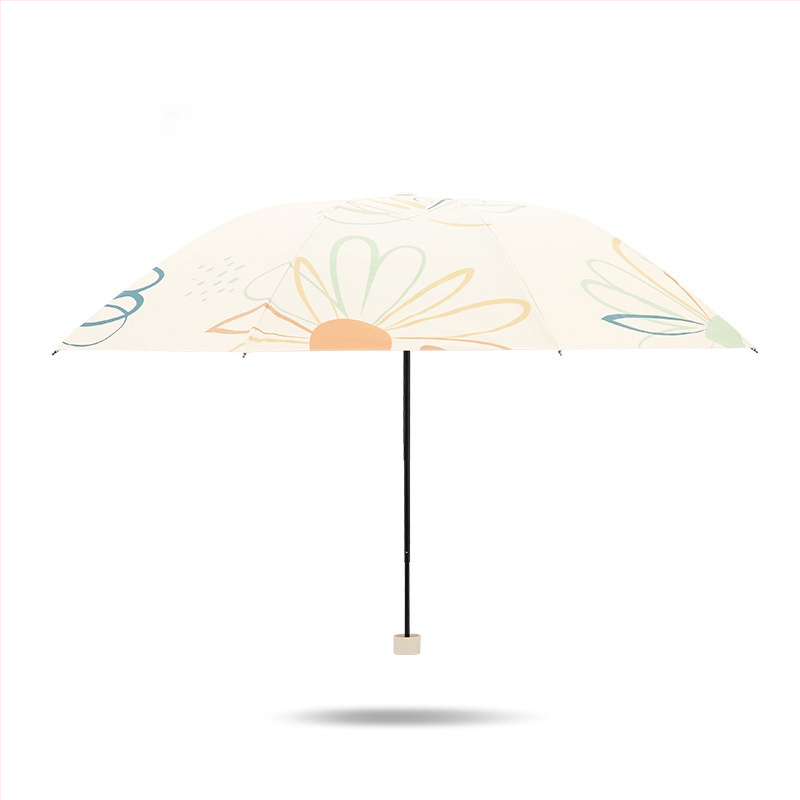 Saulės skėtis 33886E Paradise Flower Dream, 8 plieniniai rėmai, 190T audinys, rankinis atidarymas, tri-fold dizainas, UPF > 50, svoris apie 350 g