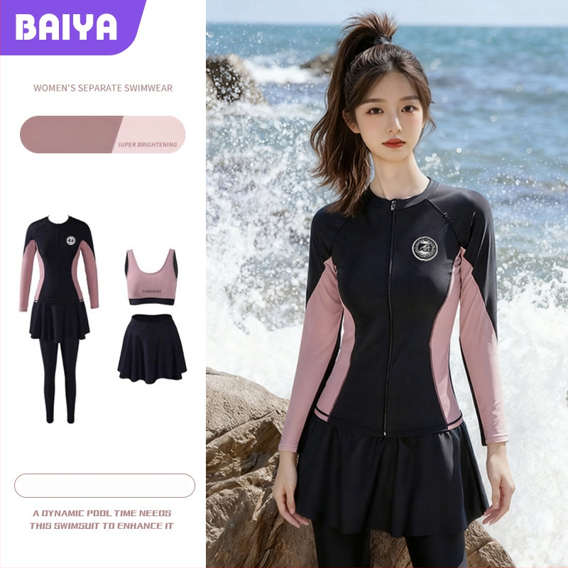 Naiste neljaosaline ujumisriiete komplekt päikesekaitseks, sportlik disain, pikkade varrukatega ja pikkade pükstega