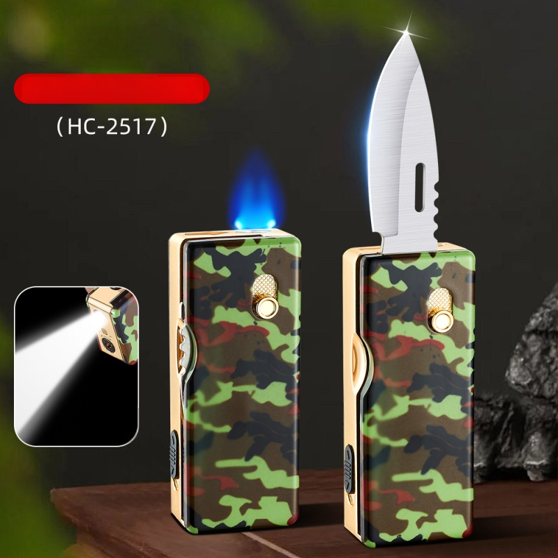 HF2517 Süütaja valgustusega, otsene leek, kokkuvolditava nuga kujundus, metallkorpus, butaan