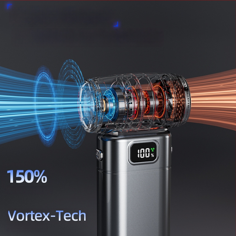 Käeshoidav ventilaator brushless mootoriga, 6 tiivad, sisseehitatud aku 4000–6000 mAh, 5 kiirust, vaikselt tööd <36 dB