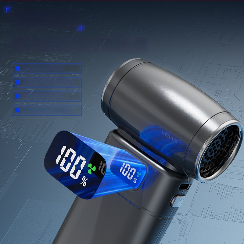 Käeshoidav ventilaator brushless mootoriga, 6 tiivad, sisseehitatud aku 4000–6000 mAh, 5 kiirust, vaikselt tööd <36 dB