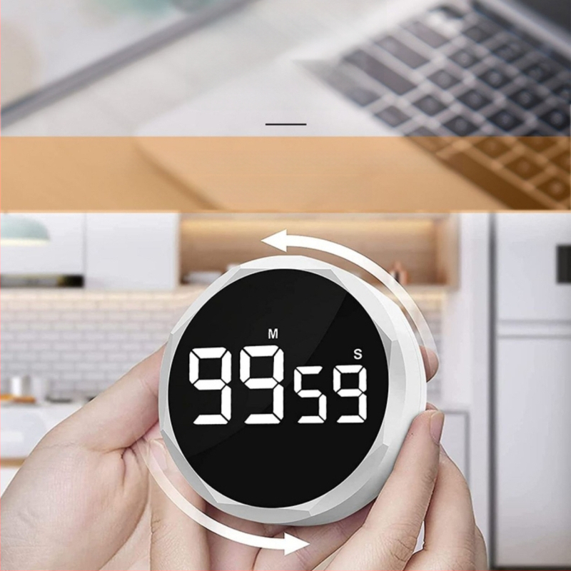 Cronometru rotativ 99:59, Afișaj LCD, Ceas de alarmă în stil desen animat, cu numărătoare inversă și memorie, alimentat cu baterie