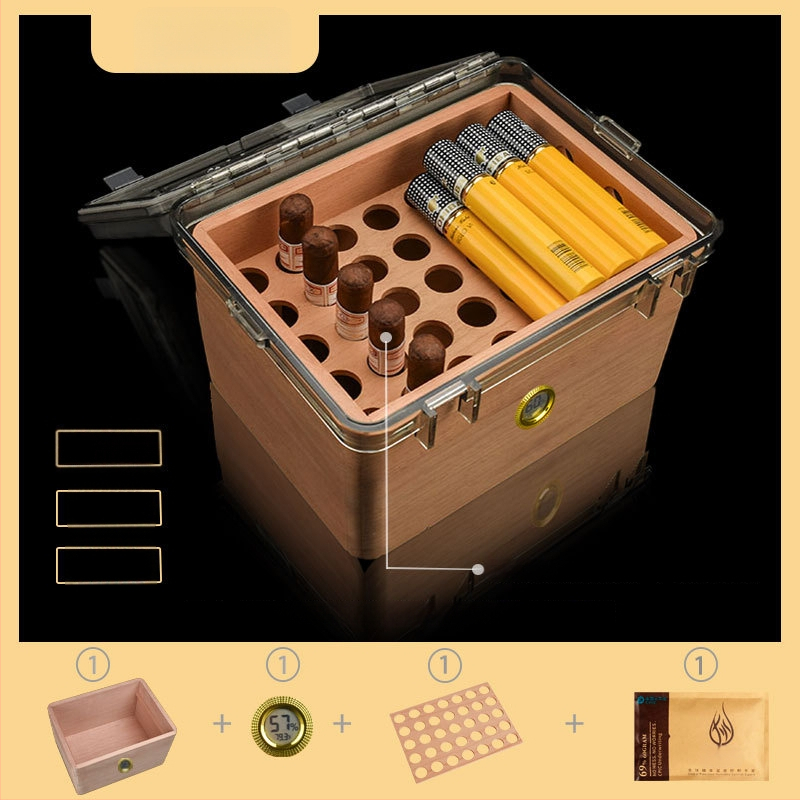 Sigarām mitruma glabāšanas kastīte no Spānijas ciedra, noslēgta, mitrumizturīga, ar lielu ietilpību, pret kaitēkļiem
