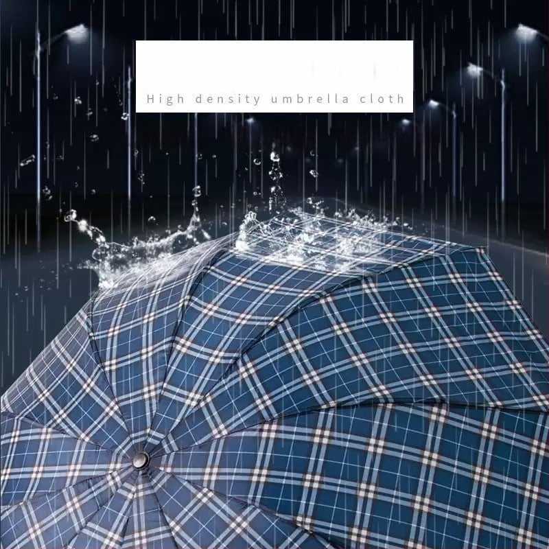 Trīsdēļu lietussargs diviem pieaugušajiem, poliestera audums, 10 tērauda ribas, tērauda stabs un rokturis, mehānisks atvērums, pretvējš, logotipa drukāšana un pielāgošana pieejama