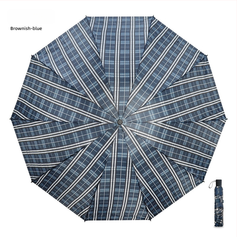 Trīsdēļu lietussargs diviem pieaugušajiem, poliestera audums, 10 tērauda ribas, tērauda stabs un rokturis, mehānisks atvērums, pretvējš, logotipa drukāšana un pielāgošana pieejama