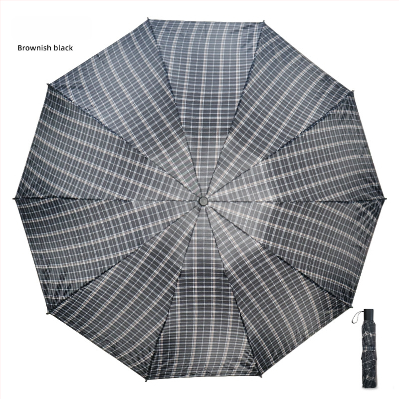 Trīsdēļu lietussargs diviem pieaugušajiem, poliestera audums, 10 tērauda ribas, tērauda stabs un rokturis, mehānisks atvērums, pretvējš, logotipa drukāšana un pielāgošana pieejama