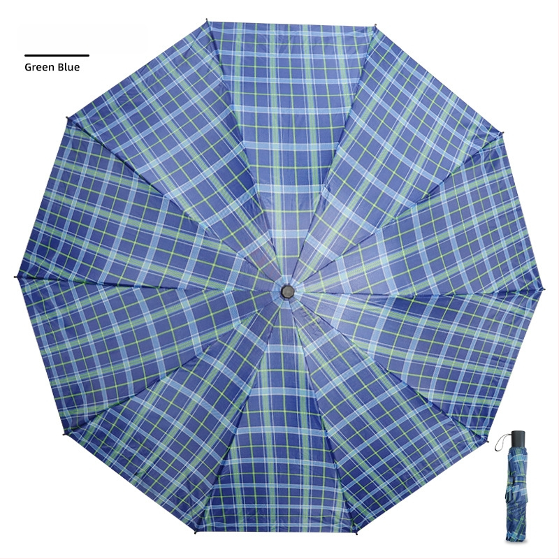 Trīsdēļu lietussargs diviem pieaugušajiem, poliestera audums, 10 tērauda ribas, tērauda stabs un rokturis, mehānisks atvērums, pretvējš, logotipa drukāšana un pielāgošana pieejama