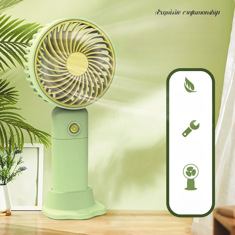 USB įkraunamas stalinis mini ventiliatorius su telefono laikikliu, 3 mentelės, 3 greičiai, triukšmas 36-45 dB