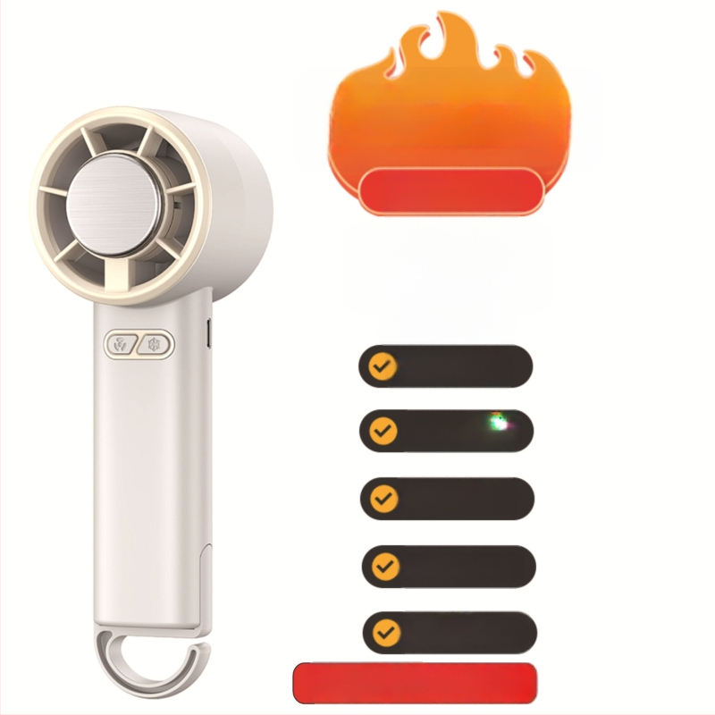 Rankinis sulankstomas aušintuvo ventiliatorius su bešepiniu varikliu, 3.7V 5W, įkraunama ličio baterija 1200–2000 mAh, triukšmas iki 36 dB, bežingsnė greičio reguliavimas, svoris 250 g, matmenys 185×65×65 mm