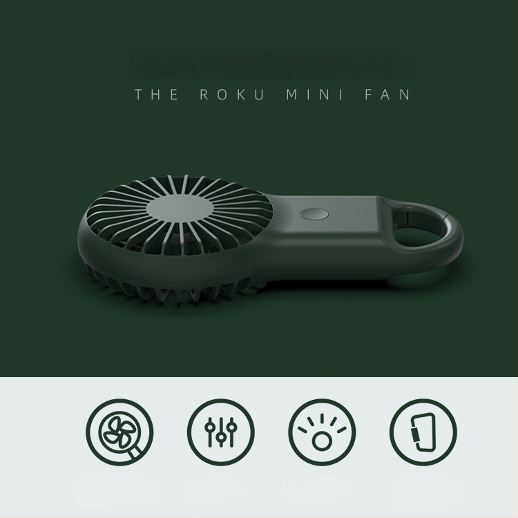 Rankinis USB mini ventiliatorius su įmontuota baterija, 3 greičiai, 5V 2W, veikimo laikas 3–6 valandos