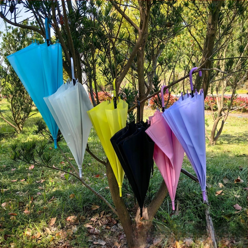 Aegis garās rokas reklāmas lietussargs, 8 ribu dzelzs rāmis, plastmasas audums, pilnībā automātiska atvēršana, iespējama logotipa drukāšana