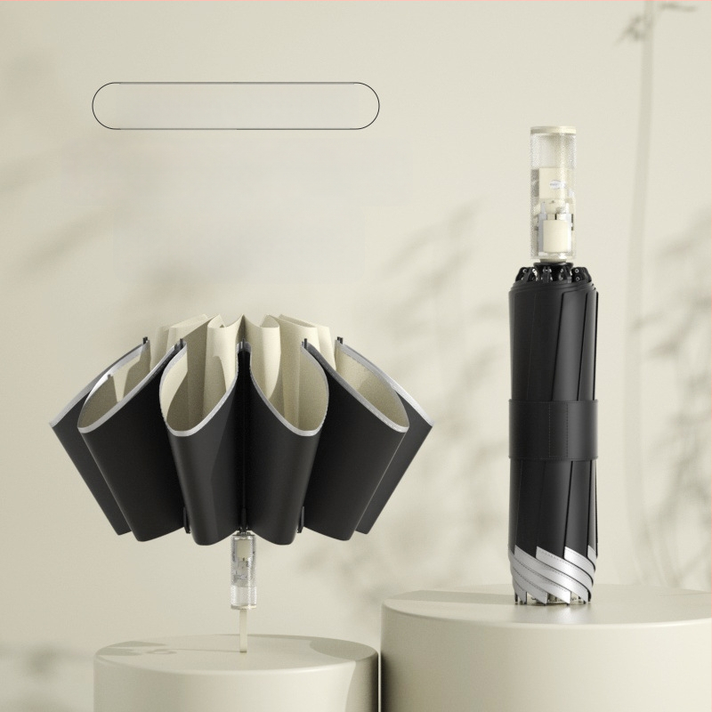 Trīsdaļīgs lietussargs ar ārējo apgriešanu, pilnīgi automātiska atvēršana un aizvēršana, 10 ribas, UPF > 50, audums 190T