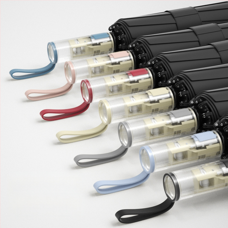 Trīsdaļīgs lietussargs ar ārējo apgriešanu, pilnīgi automātiska atvēršana un aizvēršana, 10 ribas, UPF > 50, audums 190T