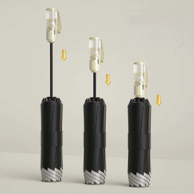 Trīsdaļīgs lietussargs ar ārējo apgriešanu, pilnīgi automātiska atvēršana un aizvēršana, 10 ribas, UPF > 50, audums 190T