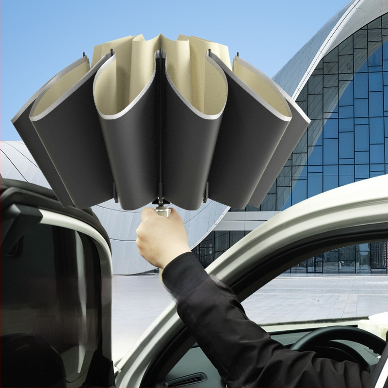 Trīsdaļīgs lietussargs ar ārējo apgriešanu, pilnīgi automātiska atvēršana un aizvēršana, 10 ribas, UPF > 50, audums 190T