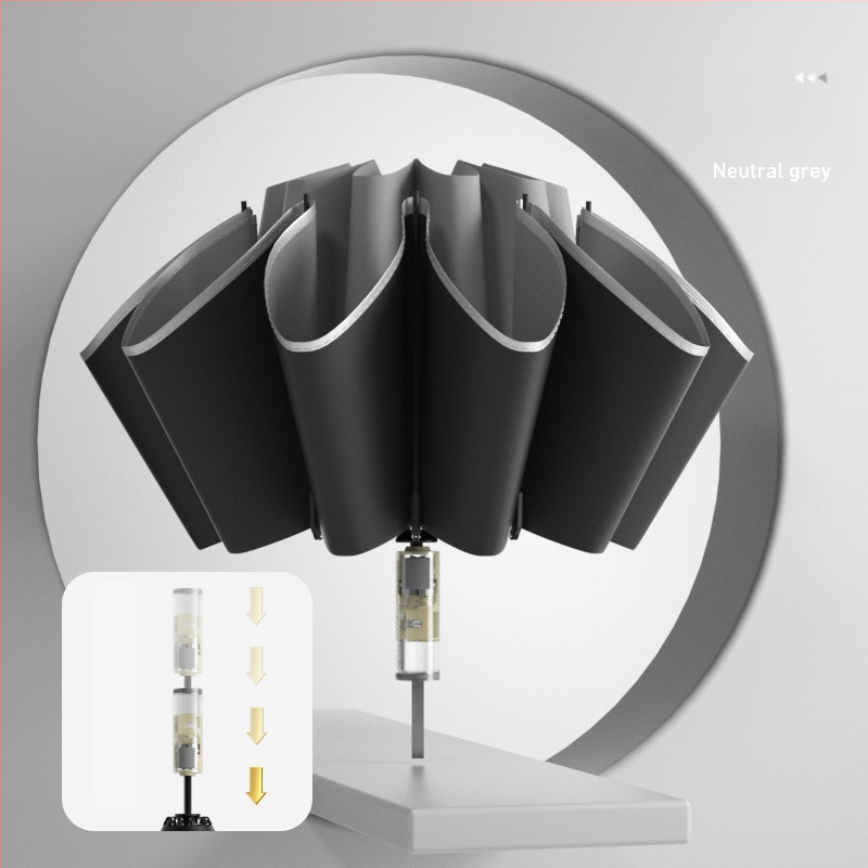 Trīsdaļīgs lietussargs ar ārējo apgriešanu, pilnīgi automātiska atvēršana un aizvēršana, 10 ribas, UPF > 50, audums 190T