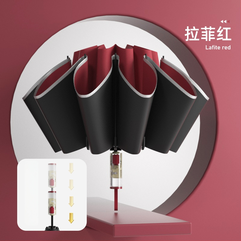 Trīsdaļīgs lietussargs ar ārējo apgriešanu, pilnīgi automātiska atvēršana un aizvēršana, 10 ribas, UPF > 50, audums 190T