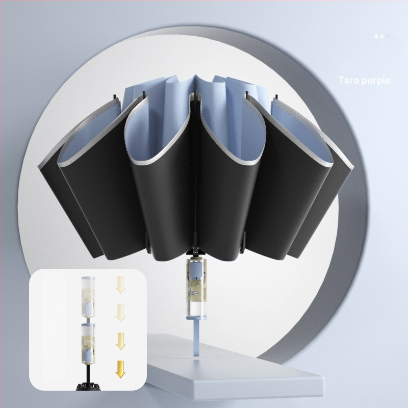 Trīsdaļīgs lietussargs ar ārējo apgriešanu, pilnīgi automātiska atvēršana un aizvēršana, 10 ribas, UPF > 50, audums 190T