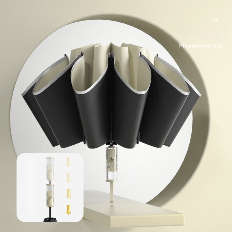 Trīsdaļīgs lietussargs ar ārējo apgriešanu, pilnīgi automātiska atvēršana un aizvēršana, 10 ribas, UPF > 50, audums 190T