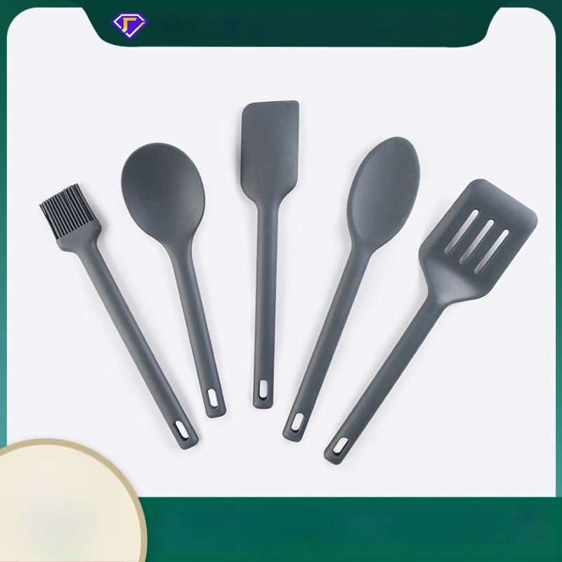 Silicone virtuvės įrankių rinkinys: šaukštas ir mentele iš silikono – neprilimpančios, aukštos temperatūros atsparumas, neslystančios, apsauga nuo nudegimų; rankenėlė su silikono korpusu ir nailoniniu centru