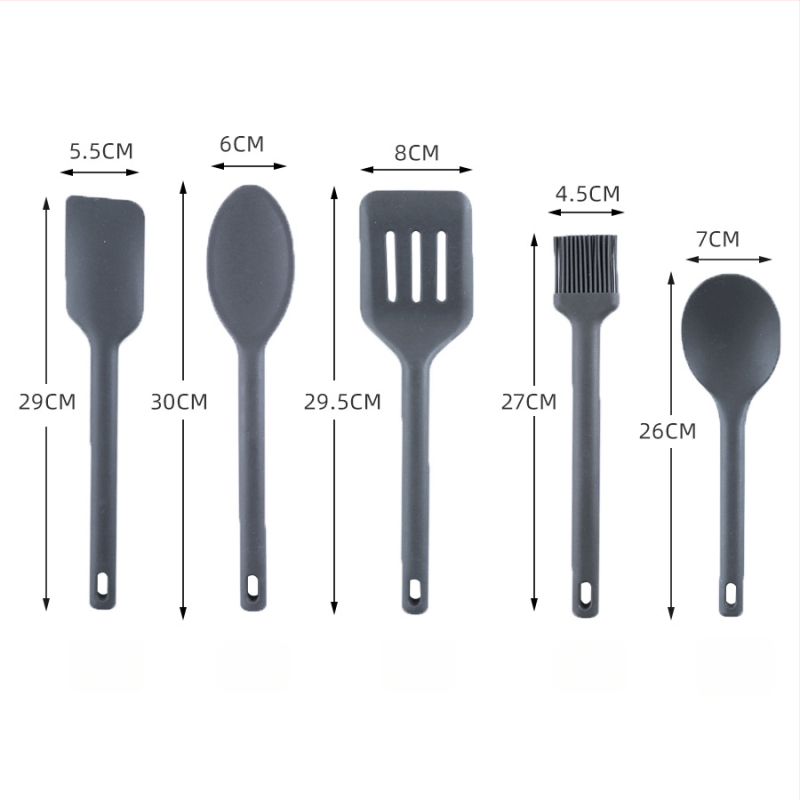 Silicone virtuvės įrankių rinkinys: šaukštas ir mentele iš silikono – neprilimpančios, aukštos temperatūros atsparumas, neslystančios, apsauga nuo nudegimų; rankenėlė su silikono korpusu ir nailoniniu centru