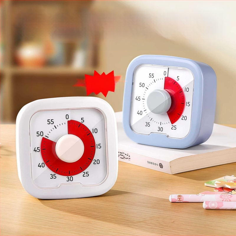 Cronometru vizual pentru elevi, afișaj analogic și cronograf, carcasă pătrată din plastic, mișcare mecanică automată