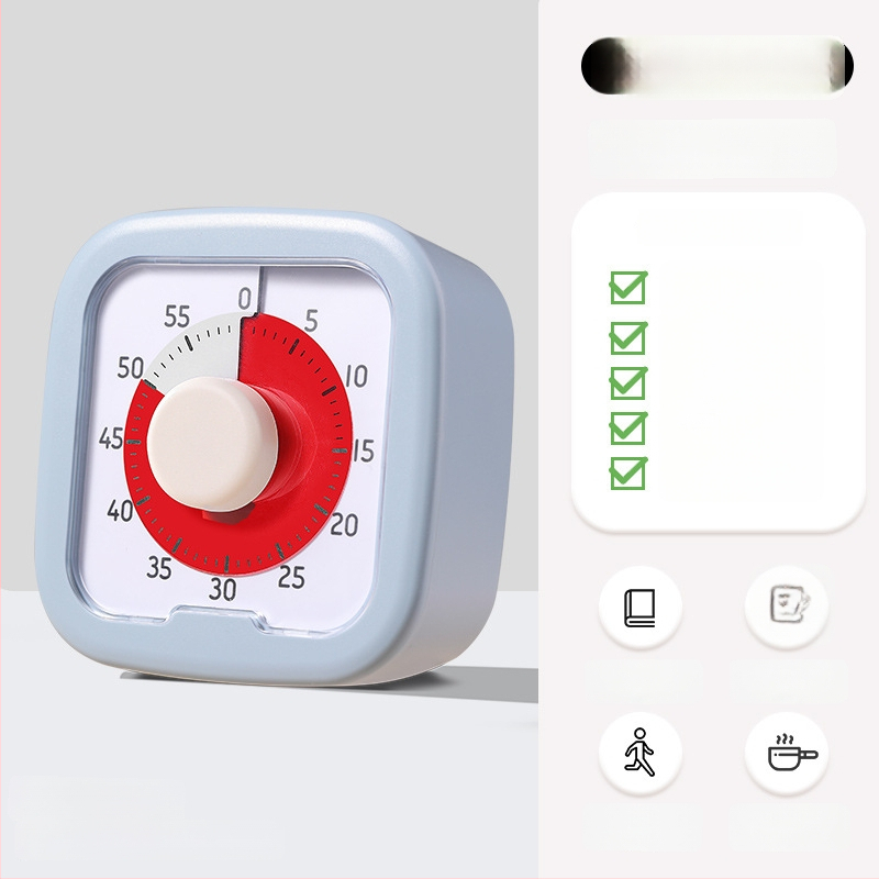 Cronometru vizual pentru elevi, afișaj analogic și cronograf, carcasă pătrată din plastic, mișcare mecanică automată