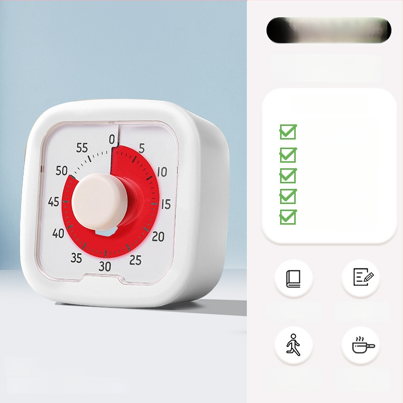 Cronometru vizual pentru elevi, afișaj analogic și cronograf, carcasă pătrată din plastic, mișcare mecanică automată