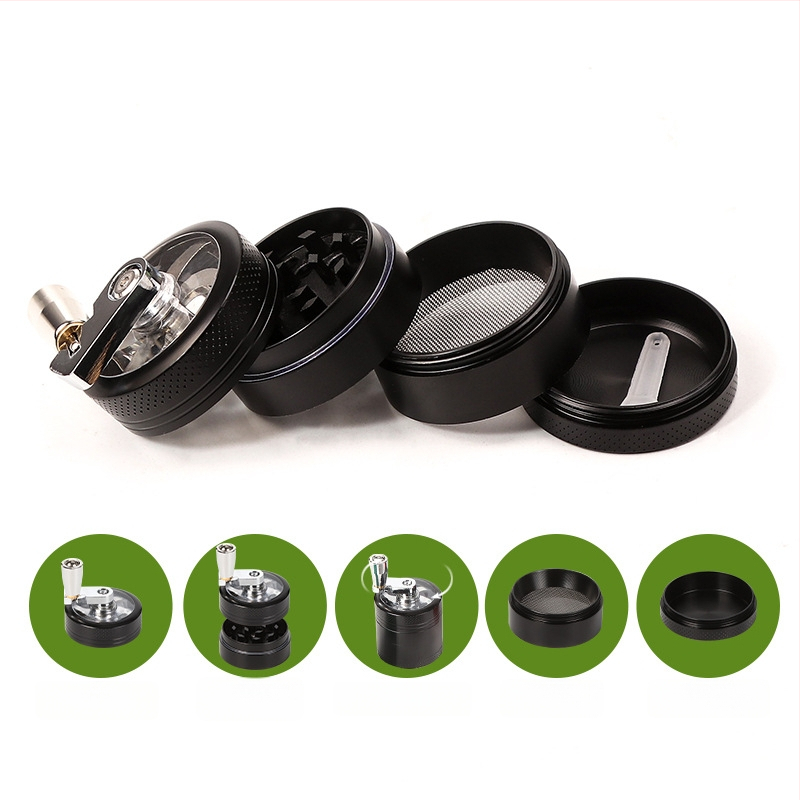 Rokas dzirnava tabakai no cinka sakausējuma, četrslāņu dizains ar rokturi