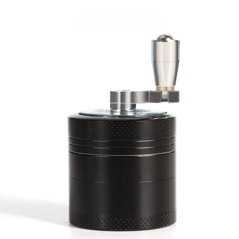 Rokas dzirnava tabakai no cinka sakausējuma, četrslāņu dizains ar rokturi