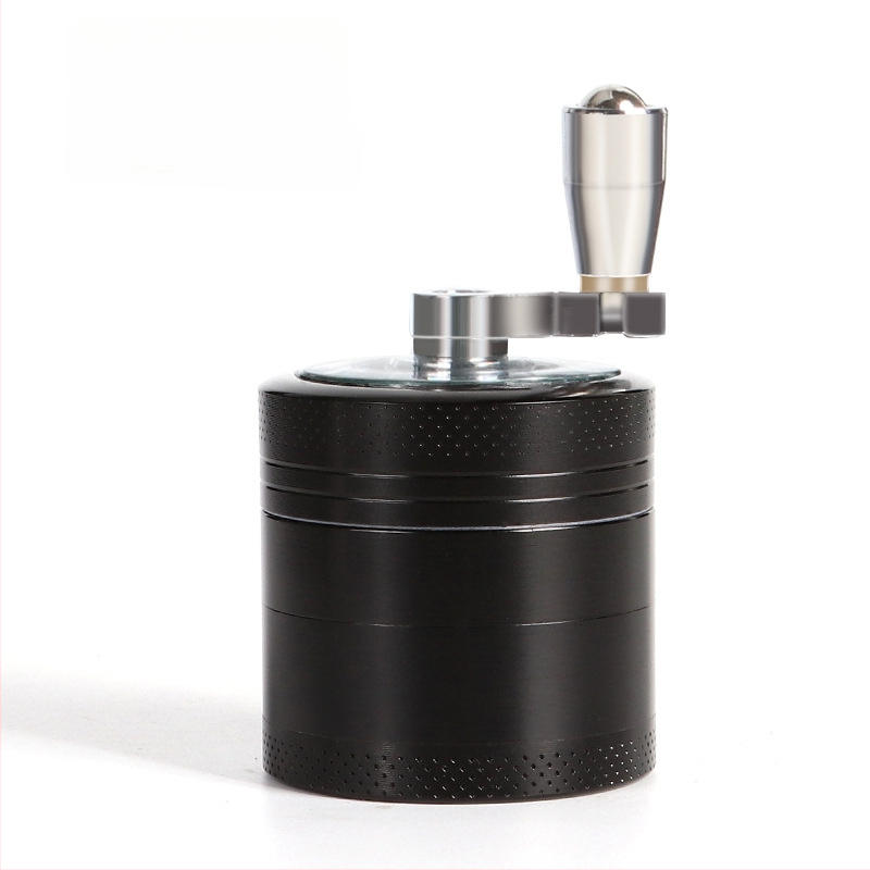 Rokas dzirnava tabakai no cinka sakausējuma, četrslāņu dizains ar rokturi