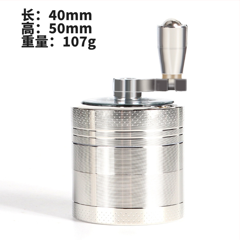 Rokas dzirnava tabakai no cinka sakausējuma, četrslāņu dizains ar rokturi