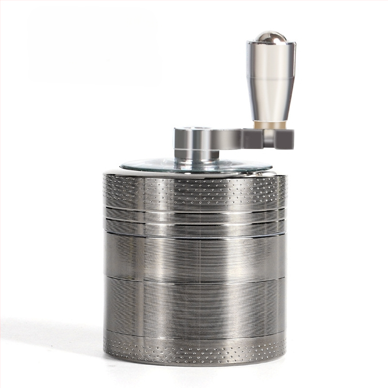 Rokas dzirnava tabakai no cinka sakausējuma, četrslāņu dizains ar rokturi