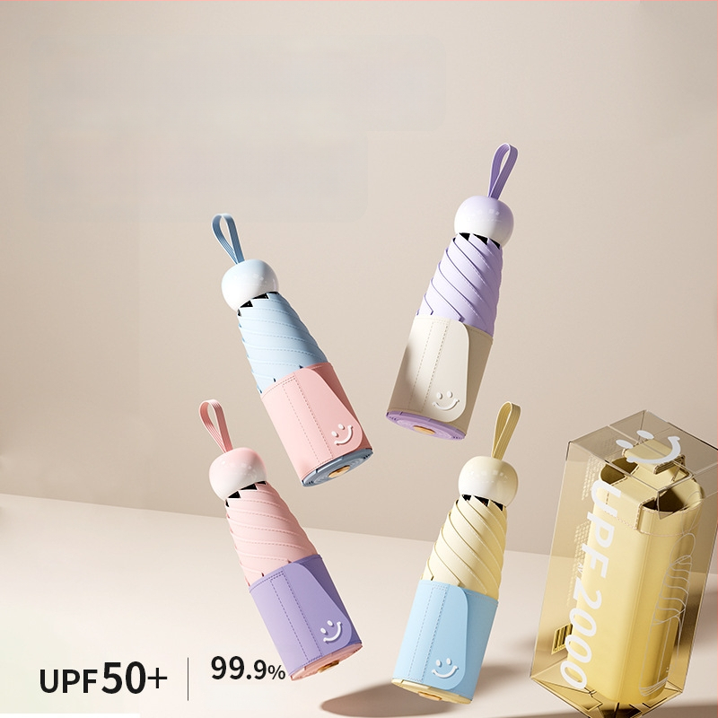 Bodini skėtis saulėms ir lietui, UV apsauga UPF >50, kompaktiškas penkių dalių sulankstomas su 6 lankais, rankinis atidarymas/uždarymas, logotipo pritaikymas