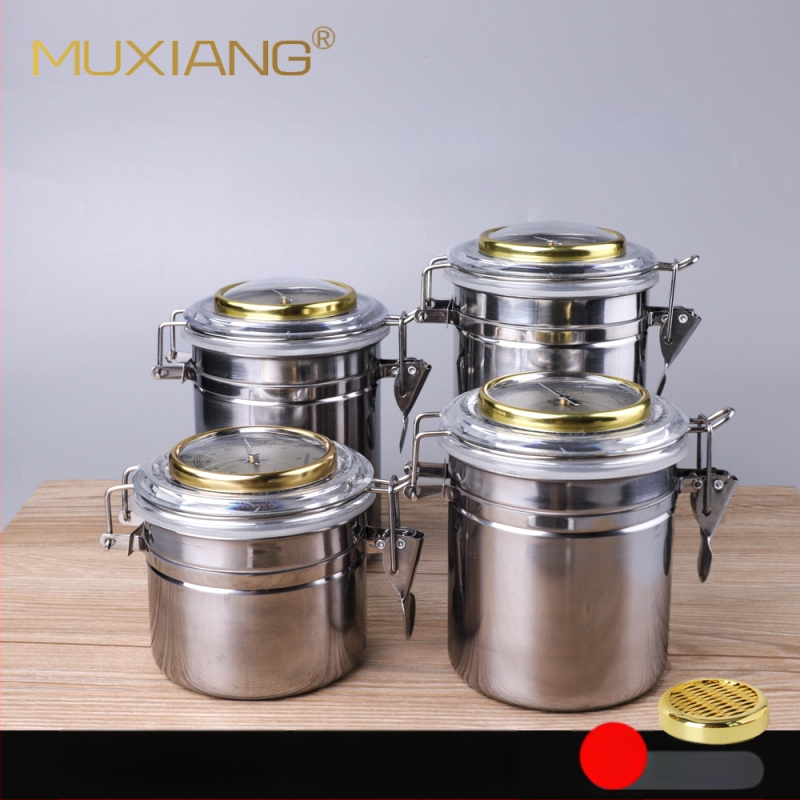 Muxiang Nerūsējošā tērauda tabakas mitrināšanas trauks ar higromētru, hermētiski noslēgts