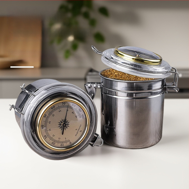 Muxiang Nerūsējošā tērauda tabakas mitrināšanas trauks ar higromētru, hermētiski noslēgts