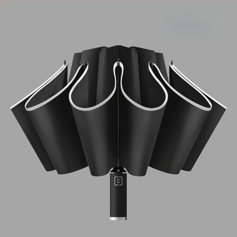 Atgriežamais lietussargs ar 10 ribām, automātiska atvēršana, atstarojošs malējums un gaismas josla, logotipa drukāšana un pielāgošana