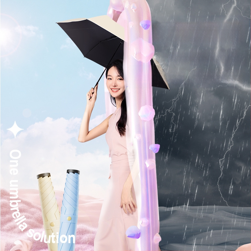 Salokāms lietussargs ar UV aizsardzību, UPF virs 50, 6 ribas no sakausējuma rāmja, triecienizturīgs audums, manuāla atvēršana un aizvēršana