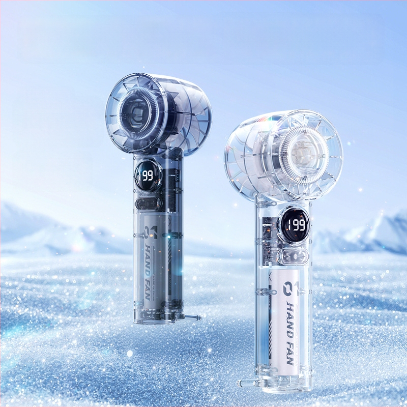 Rankinis mini ventiliatorius, 6 greičiai oro srautų, įdiegta 1200–2000 mAh baterija, įkraunamas, 3 mentelės, tylus veikimas (<36 dB), 5V maitinimas