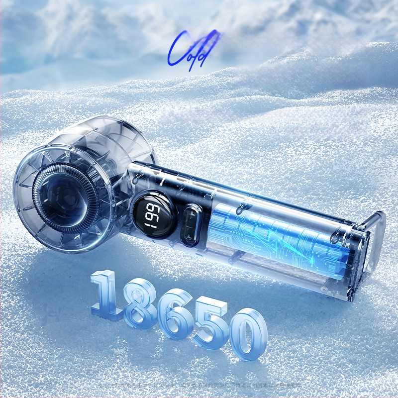 Rankinis mini ventiliatorius, 6 greičiai oro srautų, įdiegta 1200–2000 mAh baterija, įkraunamas, 3 mentelės, tylus veikimas (<36 dB), 5V maitinimas