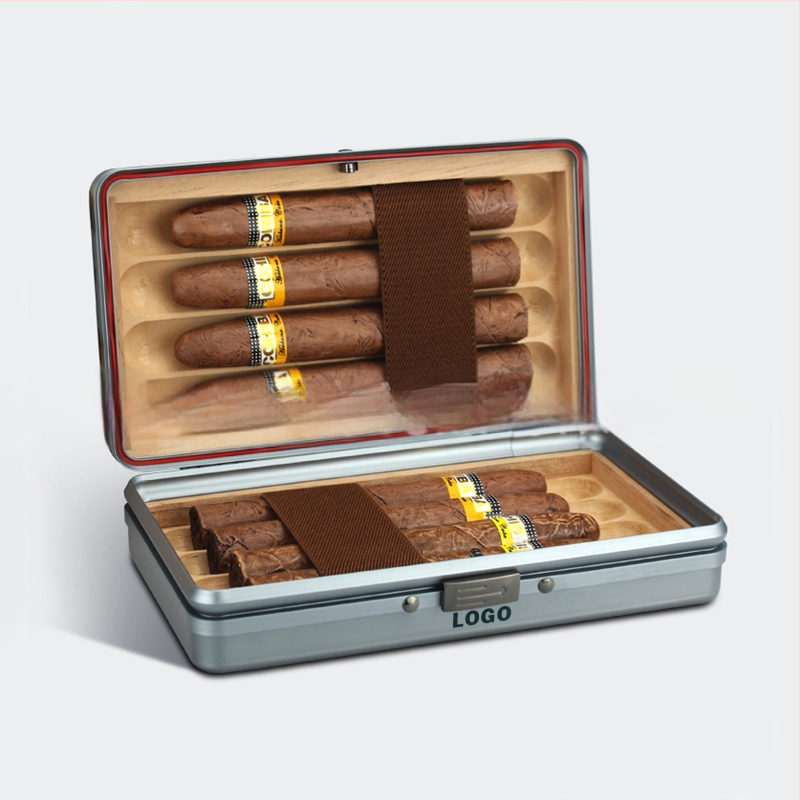 CUCOUIBA Pārnēsājams cigāru humidors, aviācijas alumīnijs, ceļojumu kārbiņa ar mitruma uzturēšanu, vienkāršs stils, pielāgošana pieejama