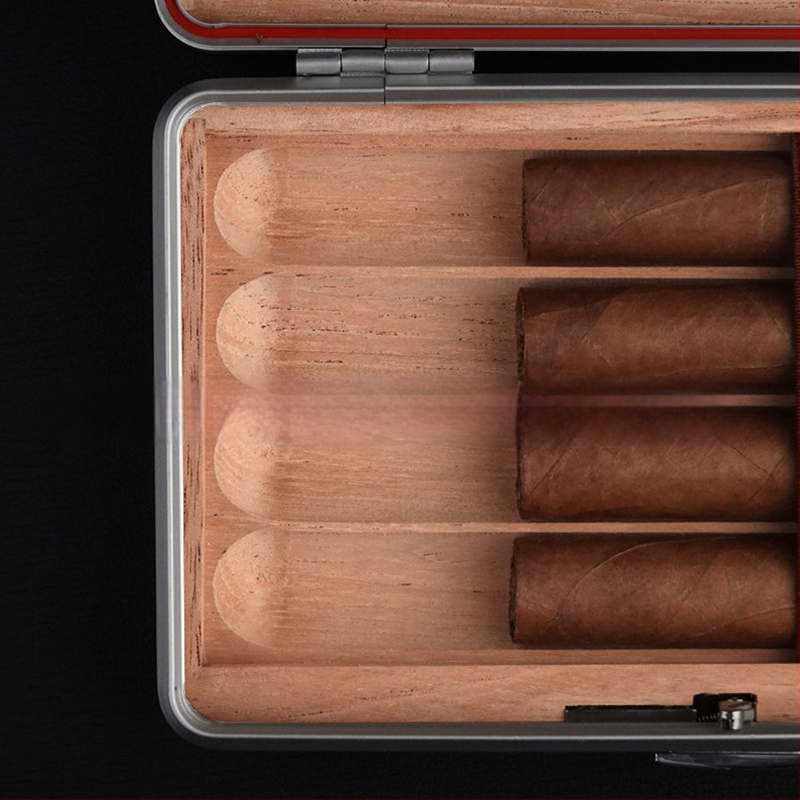 CUCOUIBA Pārnēsājams cigāru humidors, aviācijas alumīnijs, ceļojumu kārbiņa ar mitruma uzturēšanu, vienkāršs stils, pielāgošana pieejama