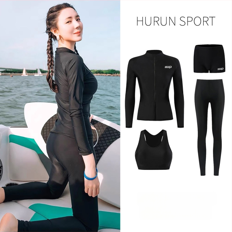 Dámsky dvojdielny potápačský plavky s plnou UV ochranou tela, rýchloschnúci polyester, dlhé rukávy a nohavice, výplň na hrudník