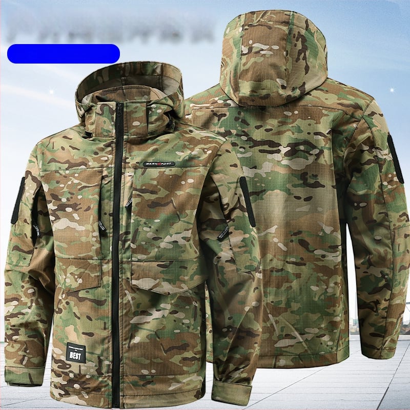 Išorinė taktikinė striukė vyrams, kamufliažas raštas, kvėpuojanti ir atspari dėvėjimui, sintetinių pluoštų mišinys, pavasaris–ruduo